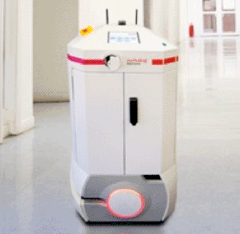 Imagen: El Robot Móvil Autónomo RoboCourier (Fotografía cortesía de Swisslog). Imagen: El Robot Móvil Autónomo RoboCourier (Fotografía cortesía de Swisslog).